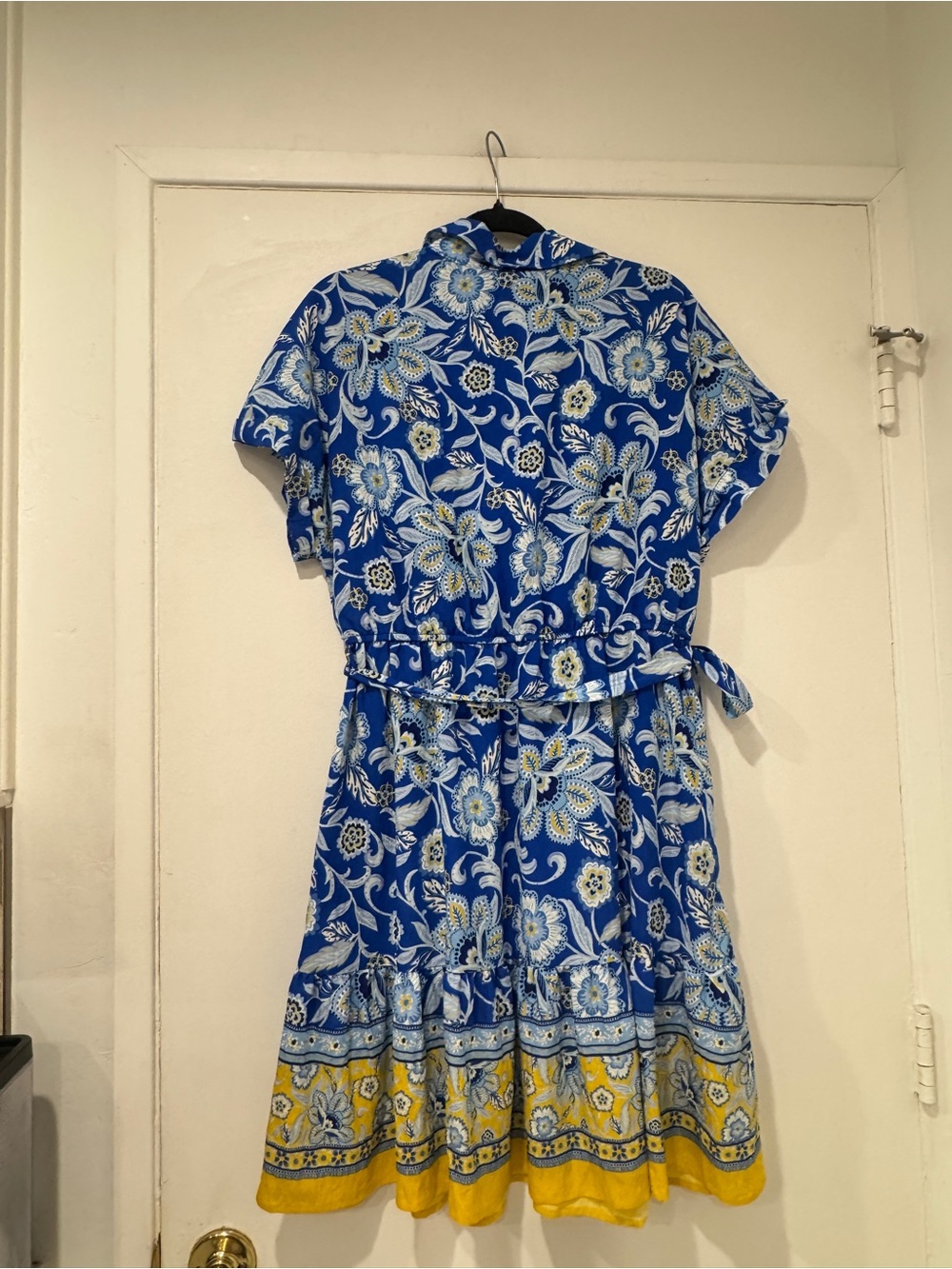 NWT Sam Edelman Floral Shirt Dress | Blue & Yellow Tie Waist Pocket Dress - Picture 7 of 7